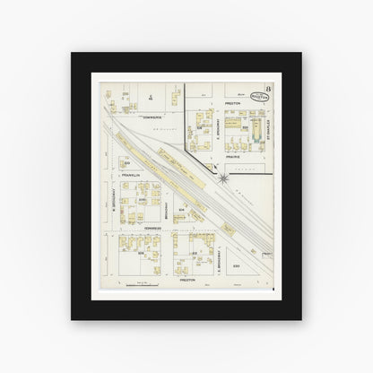 Old map wall art mockup — black gallery frame with white mat — Sanborn Fire Insurance Map from Houston, Harris County, Texas (1890), Sheet #0008