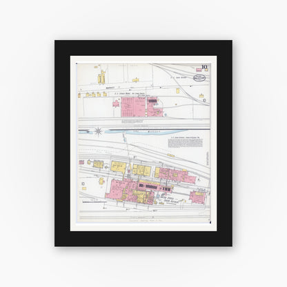 Old map wall art mockup — black gallery frame with white mat — Sanborn Fire Insurance Map from Waukegan, Lake County, Illinois (1900), Sheet #0010