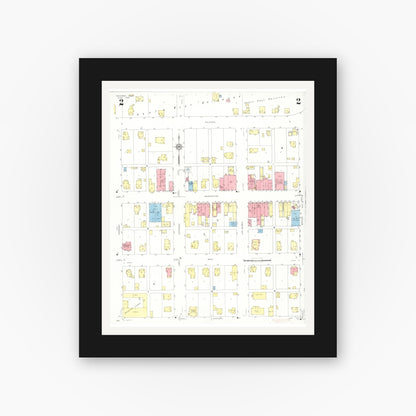Old map wall art mockup — black gallery frame with white mat — Sanborn Fire Insurance Map from Brighton, Washington County, Iowa (1933), Sheet #0002