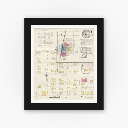 Old map wall art mockup — black gallery frame with white mat — Sanborn Fire Insurance Map from Moweaqua, Shelby County, Illinois (1922) - Complete Map Set