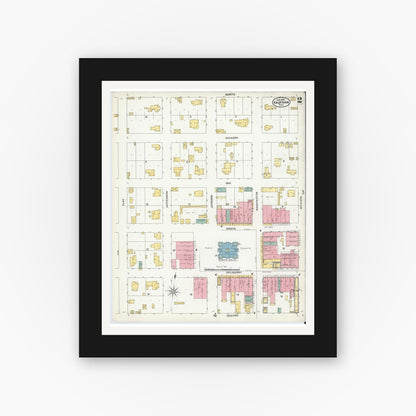 Old map wall art mockup — black gallery frame with white mat — Sanborn Fire Insurance Map from Kaufman, Kaufman County, Texas (1905), Sheet #0002
