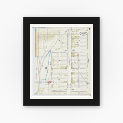 Old map wall art mockup — black gallery frame with white mat — Sanborn Fire Insurance Map from Ashland, Ashland County, Wisconsin (1890), Sheet #0003