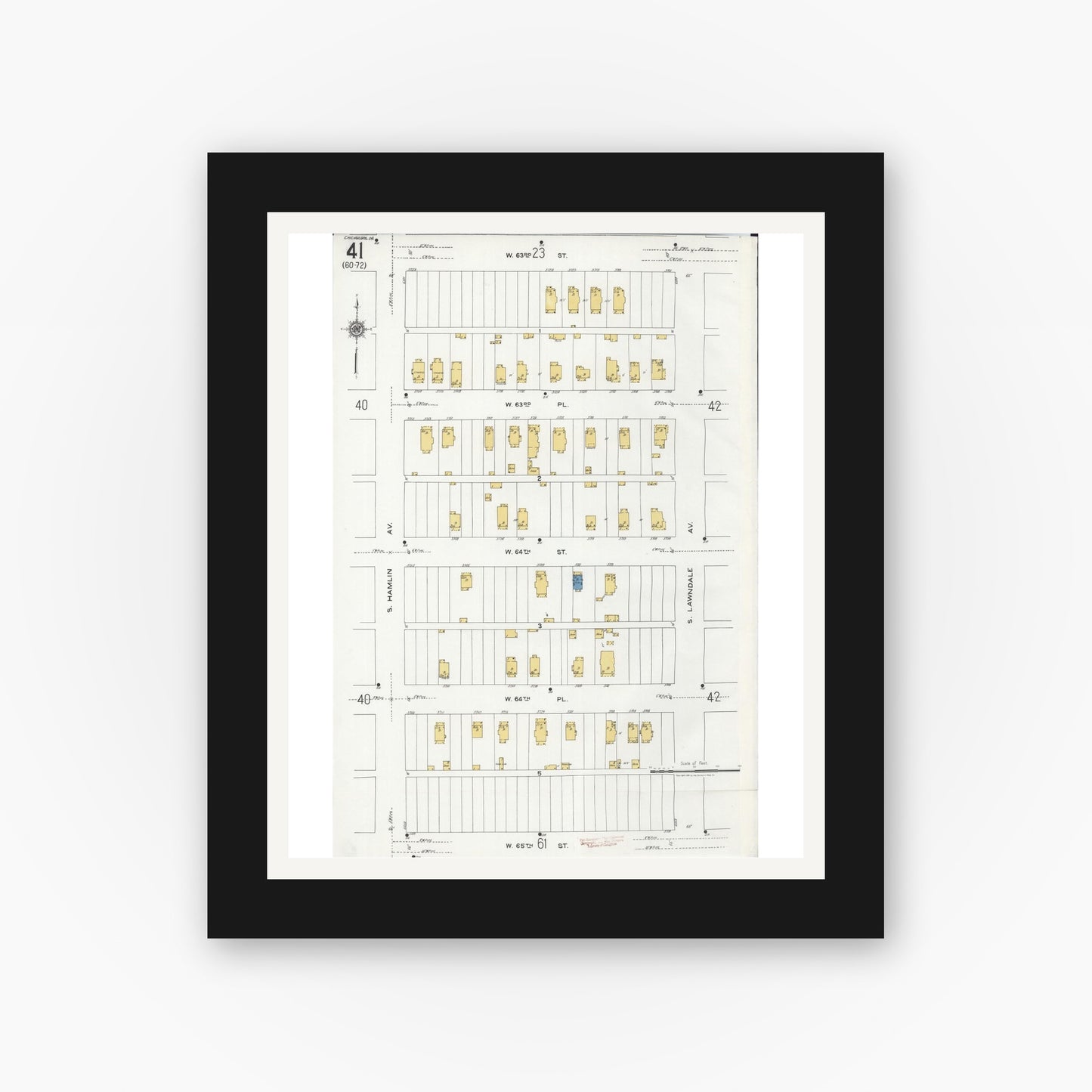 Old map wall art mockup — black gallery frame with white mat — Sanborn Fire Insurance Map from Chicago, Cook County, Illinois (1920), Sheet #0041