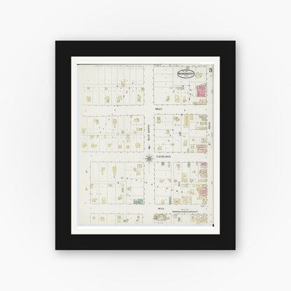 Old map wall art mockup — black gallery frame with white mat — Sanborn Fire Insurance Map from Winnebago, Faribault County, Minnesota (1891), Sheet #0003