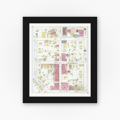 Old map wall art mockup — black gallery frame with white mat — Sanborn Fire Insurance Map from Manistique, Schoolcraft County, Michigan (1920), Sheet #0010