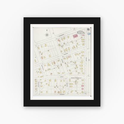 Old map wall art mockup — black gallery frame with white mat — Sanborn Fire Insurance Map from Mankato, Blue Earth County, Minnesota (1894), Sheet #0015