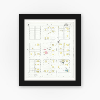 Old map wall art mockup — black gallery frame with white mat — Sanborn Fire Insurance Map from Pecos, Reeves County, Texas (1927), Sheet #0004
