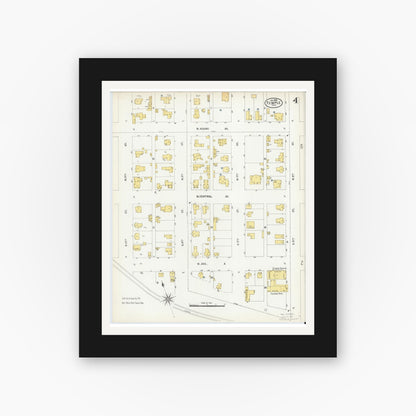 Old map wall art mockup — black gallery frame with white mat — Sanborn Fire Insurance Map from Temple, Bell County, Texas (1900), Sheet #0004