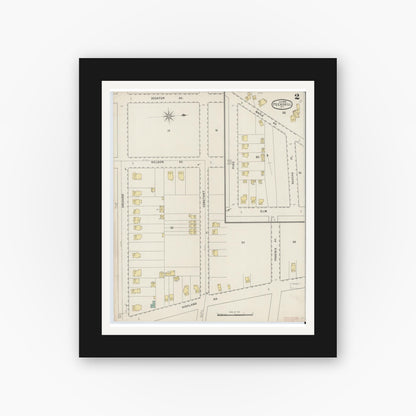 Old map wall art mockup — black gallery frame with white mat — Sanborn Fire Insurance Map from Peekskill, Westchester County, New York (1895), Sheet #0002