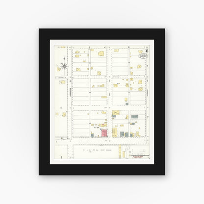 Old map wall art mockup — black gallery frame with white mat — Sanborn Fire Insurance Map from Claremont, Los Angeles County, California (1909), Sheet #0006