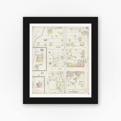Old map wall art mockup — black gallery frame with white mat — Sanborn Fire Insurance Map from Havana, Mason County, Illinois (1887), Sheet #0002