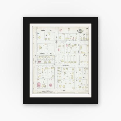 Old map wall art mockup — black gallery frame with white mat — Sanborn Fire Insurance Map from Canton, Fulton County, Illinois (1891), Sheet #0007