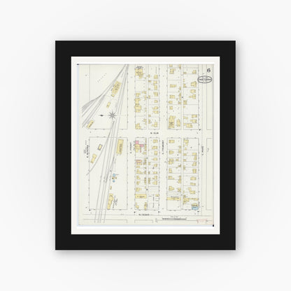 Old map wall art mockup — black gallery frame with white mat — Sanborn Fire Insurance Map from Owatonna, Steele County, Minnesota (1894), Sheet #0006