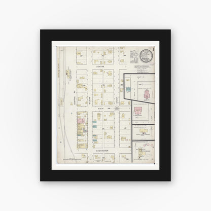 Old map wall art mockup — black gallery frame with white mat — Sanborn Fire Insurance Map from Tuscola, Douglas County, Illinois (1887) - Complete Map Set