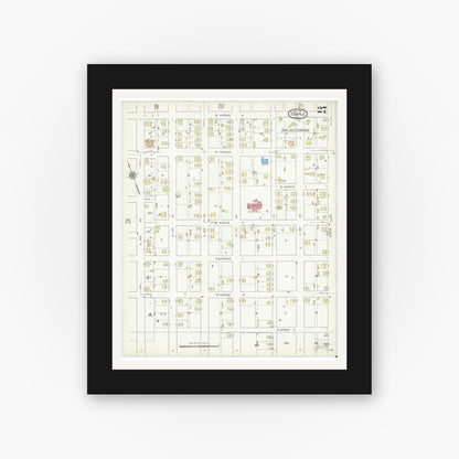 Old map wall art mockup — black gallery frame with white mat — Sanborn Fire Insurance Map from Temple, Bell County, Texas (1915), Sheet #0027