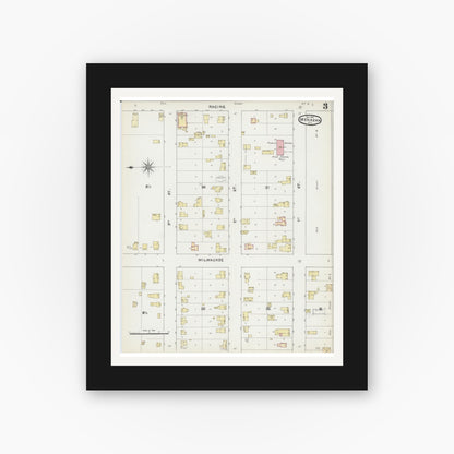 Old map wall art mockup — black gallery frame with white mat — Sanborn Fire Insurance Map from Menasha, Winnebago County, Wisconsin (1891), Sheet #0003