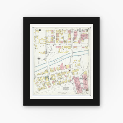Old map wall art mockup — black gallery frame with white mat — Sanborn Fire Insurance Map from Bellaire, Belmont County, Ohio (1924), Sheet #0014