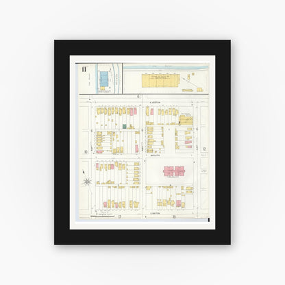 Old map wall art mockup — black gallery frame with white mat — Sanborn Fire Insurance Map from Hamilton, Butler County, Ohio (1899), Sheet #0011