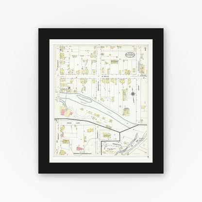 Old map wall art mockup — black gallery frame with white mat — Sanborn Fire Insurance Map from Belvidere, Warren County, New Jersey (1909), Sheet #0007