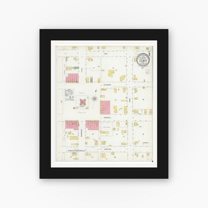 Old map wall art mockup — black gallery frame with white mat — Sanborn Fire Insurance Map from Gilmer, Upshur County, Texas (1902) - Complete Map Set