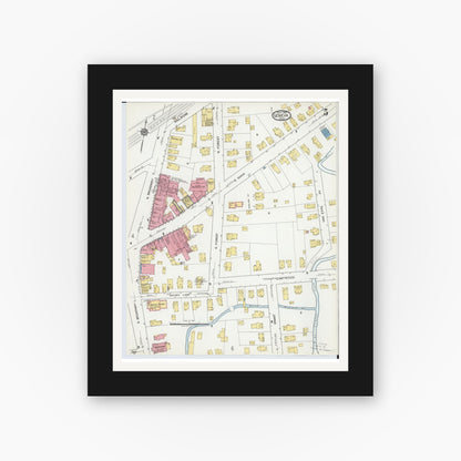 Old map wall art mockup — black gallery frame with white mat — Sanborn Fire Insurance Map from Geneva, Ashtabula County, Ohio (1919), Sheet #0005