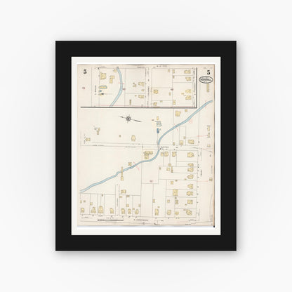 Old map wall art mockup — black gallery frame with white mat — Sanborn Fire Insurance Map from Hopewell, Mercer County, New Jersey (1935), Sheet #0005