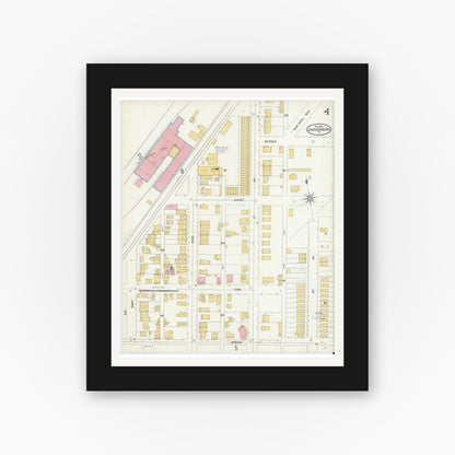 Old map wall art mockup — black gallery frame with white mat — Sanborn Fire Insurance Map from Johnsonburg, Elk County, Pennsylvania (1904), Sheet #0004