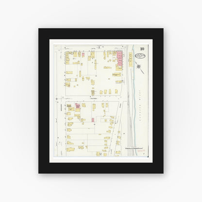 Old map wall art mockup — black gallery frame with white mat — Sanborn Fire Insurance Map from Charlotte, Monroe County, New York (1912), Sheet #0010