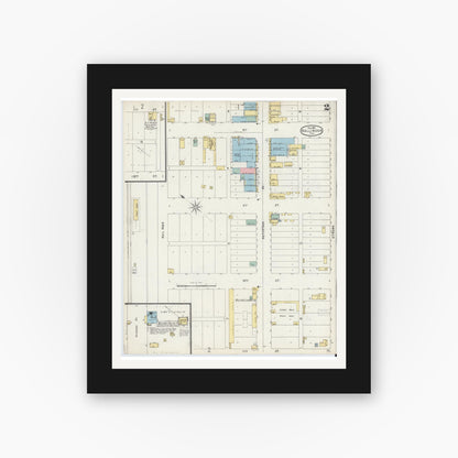 Old map wall art mockup — black gallery frame with white mat — Sanborn Fire Insurance Map from Ballinger, Runnels County, Texas (1896), Sheet #0002