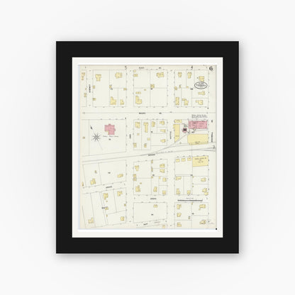 Old map wall art mockup — black gallery frame with white mat — Sanborn Fire Insurance Map from Terrell, Kaufman County, Texas (1897), Sheet #0006