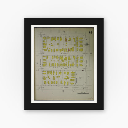 Old map wall art mockup — black gallery frame with white mat — Sanborn Fire Insurance Map from Jackson, Jackson County, Michigan (1907), Sheet #0062