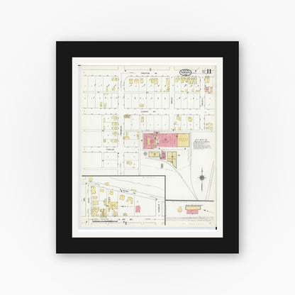 Old map wall art mockup — black gallery frame with white mat — Sanborn Fire Insurance Map from Toronto, Jefferson County, Ohio (1911), Sheet #0011