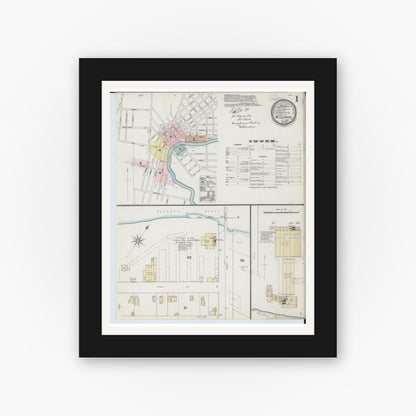 Old map wall art mockup — black gallery frame with white mat — Sanborn Fire Insurance Map from Mount Clemens, Macomb County, Michigan (1888) - Complete Map Set
