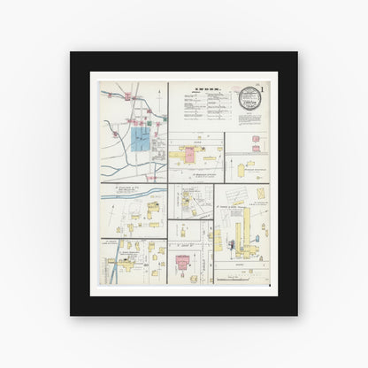 Old map wall art mockup — black gallery frame with white mat — Sanborn Fire Insurance Map from Canton, Bradford County, Pennsylvania (1892) - Complete Map Set