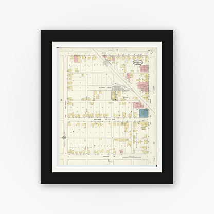 Old map wall art mockup — black gallery frame with white mat — Sanborn Fire Insurance Map from Byesville, Guernsey County, Ohio (1913), Sheet #0005