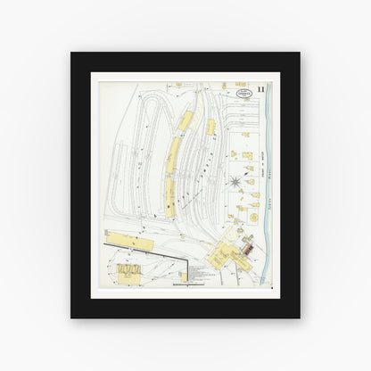 Old map wall art mockup — black gallery frame with white mat — Sanborn Fire Insurance Map from Orange, Orange County, Texas (1901), Sheet #0011