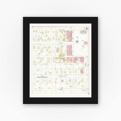 Old map wall art mockup — black gallery frame with white mat — Sanborn Fire Insurance Map from Centerville, Appanoose County, Iowa (1898), Sheet #0003