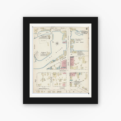 Old map wall art mockup — black gallery frame with white mat — Sanborn Fire Insurance Map from Lowell, Kent County, Michigan (1885), Sheet #0002