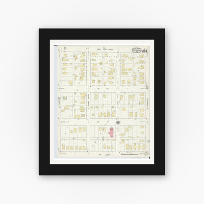 Old map wall art mockup — black gallery frame with white mat — Sanborn Fire Insurance Map from Escanaba, Delta County, Michigan (1913), Sheet #0024