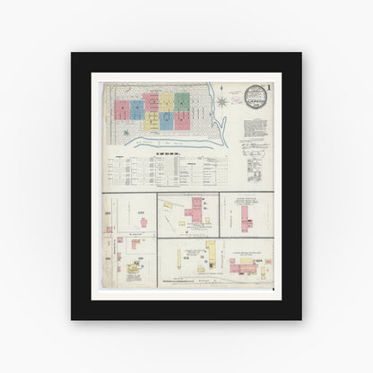 Old map wall art mockup — black gallery frame with white mat — Sanborn Fire Insurance Map from Laredo, Webb County, Texas (1894), Sheet #0001