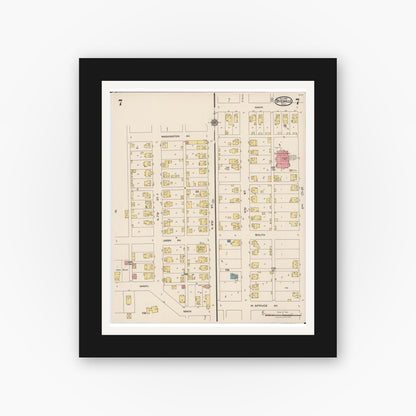Old map wall art mockup — black gallery frame with white mat — Sanborn Fire Insurance Map from Byesville, Guernsey County, Ohio (1922), Sheet #0007