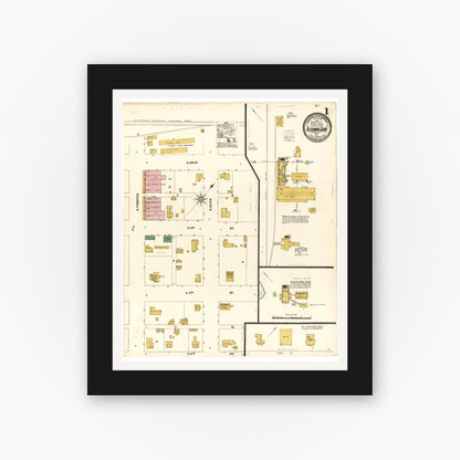 Old map wall art mockup — black gallery frame with white mat — Sanborn Fire Insurance Map from Blooming Grove, Navarro County, Texas (1905), Sheet #0001
