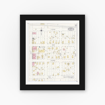 Old map wall art mockup — black gallery frame with white mat — Sanborn Fire Insurance Map from Knobnoster, Johnson County, Missouri (1909), Sheet #0002