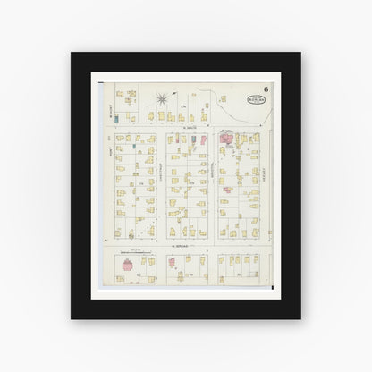 Old map wall art mockup — black gallery frame with white mat — Sanborn Fire Insurance Map from Adrian, Lenawee County, Michigan (1893), Sheet #0006