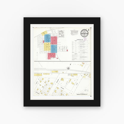 Old map wall art mockup — black gallery frame with white mat — Sanborn Fire Insurance Map from New Hampton, Chickasaw County, Iowa (1905) â€” Complete Set