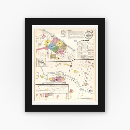 Old map wall art mockup — black gallery frame with white mat — Sanborn Fire Insurance Map from Washington, Franklin County, Missouri (1916), Sheet #0001
