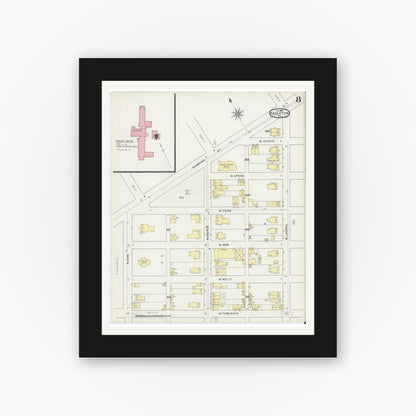 Old map wall art mockup — black gallery frame with white mat — Sanborn Fire Insurance Map from Hazleton, Luzerne County, Pennsylvania (1895), Sheet #0008