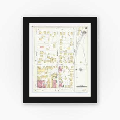 Old map wall art mockup — black gallery frame with white mat — Sanborn Fire Insurance Map from Warren, Trumbull County, Ohio (1908), Sheet #0018