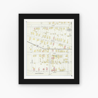 Old map wall art mockup — black gallery frame with white mat — Sanborn Fire Insurance Map from Franklin, Warren County, Ohio (1898), Sheet #0007