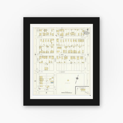 Old map wall art mockup — black gallery frame with white mat — Sanborn Fire Insurance Map from Nanticoke, Luzerne County, Pennsylvania (1912), Sheet #0017